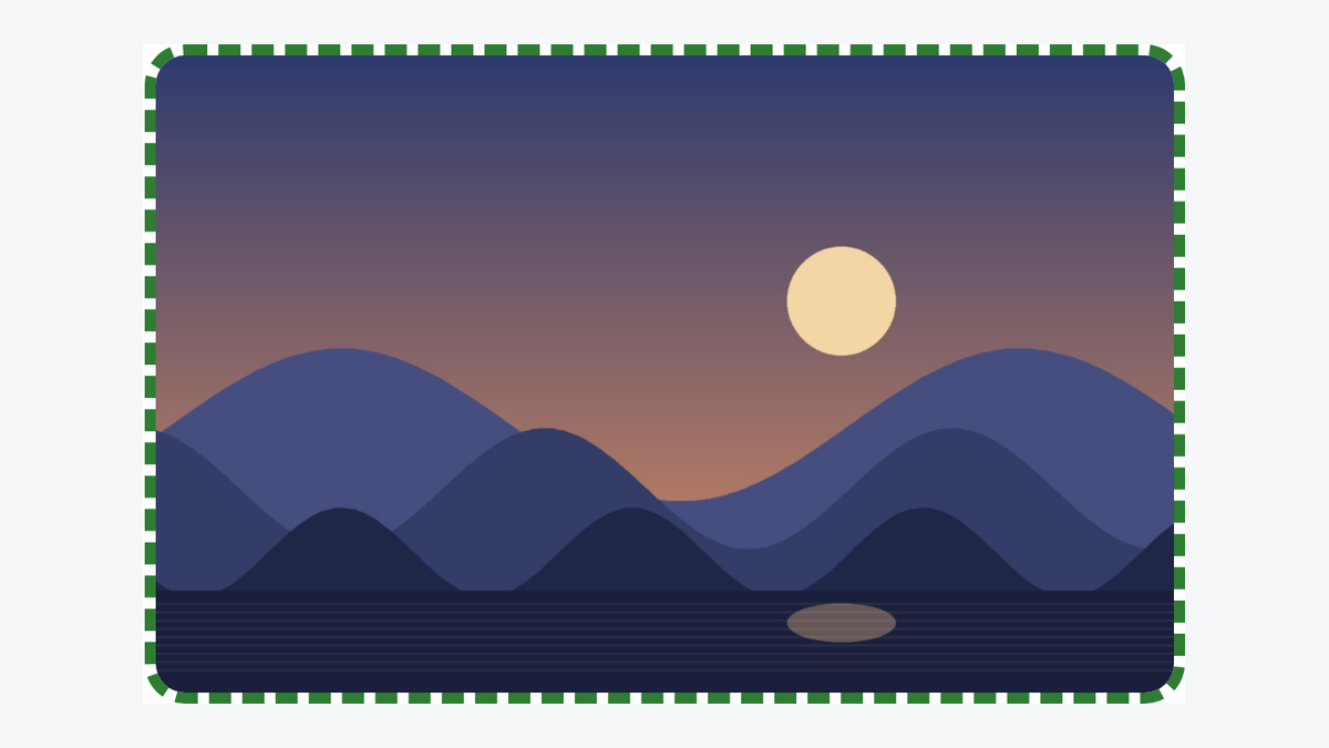 Creative Image Widget: Settings Overview An image on the page with a dashed green border and rounded corners