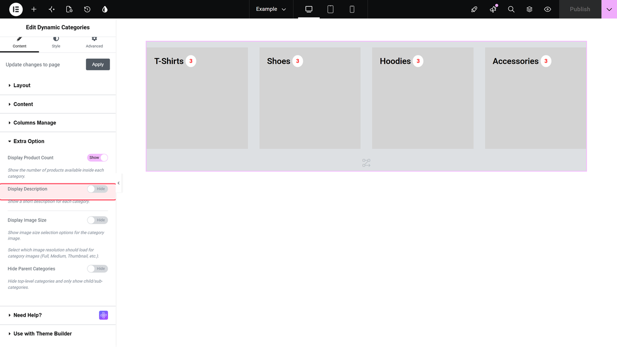 How to Create a WooCommerce Product Category List in Elementor? Display product count and display description toggles