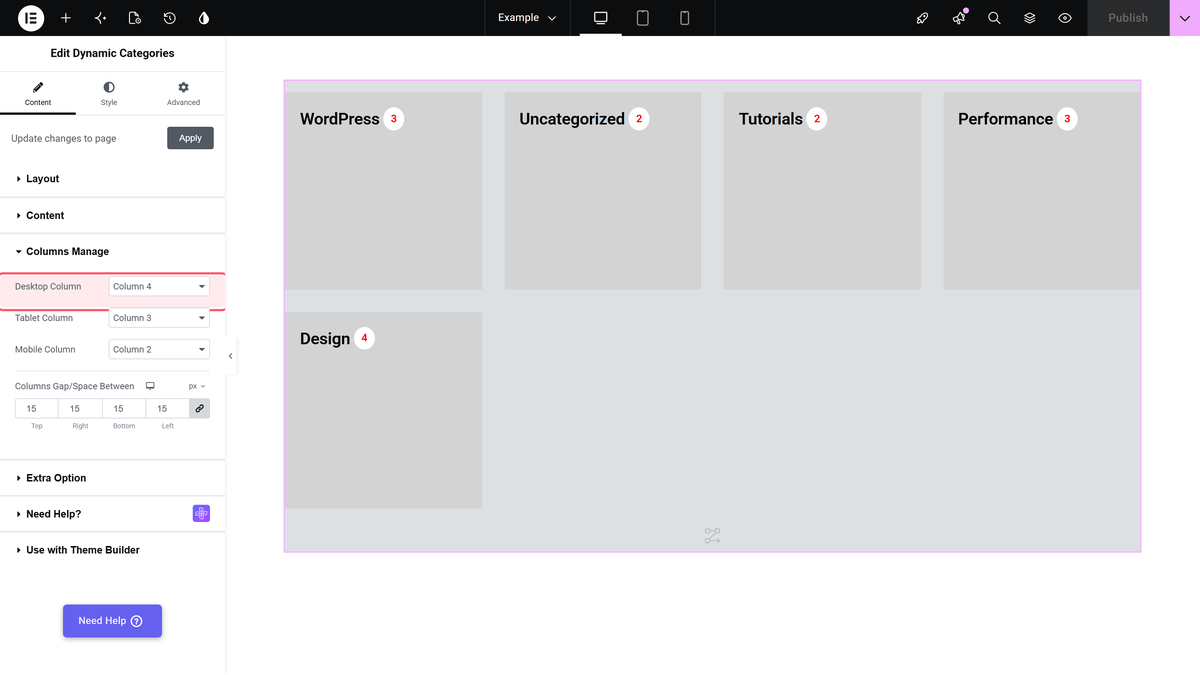 How to Create Category Grid in Elementor? Desktop/tablet/mobile column count controls