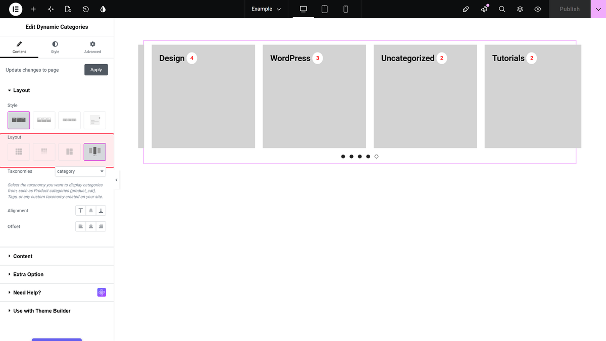 How to Create a Category Carousel in Elementor? Layout set to carousel