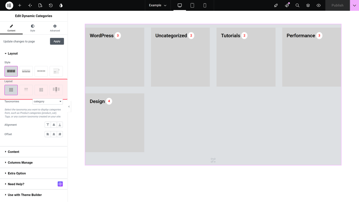 How to Create Category Grid in Elementor? Layout set to grid