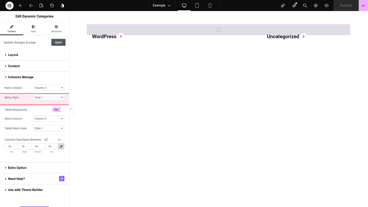 How to Create Category Metro Layout in Elementor? Metro style options and metro column count