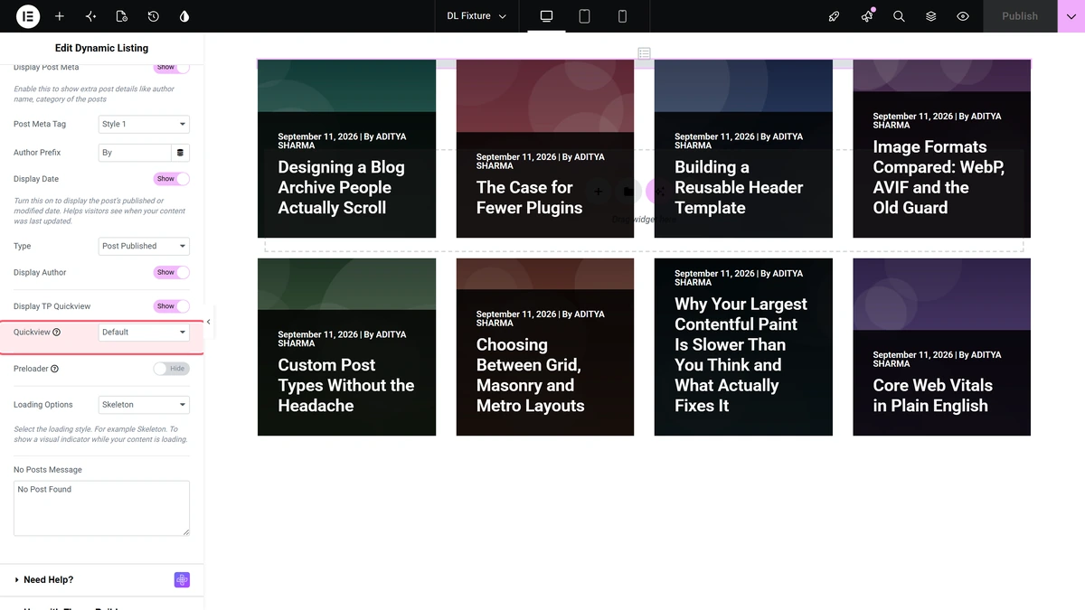 Quickview select set to default