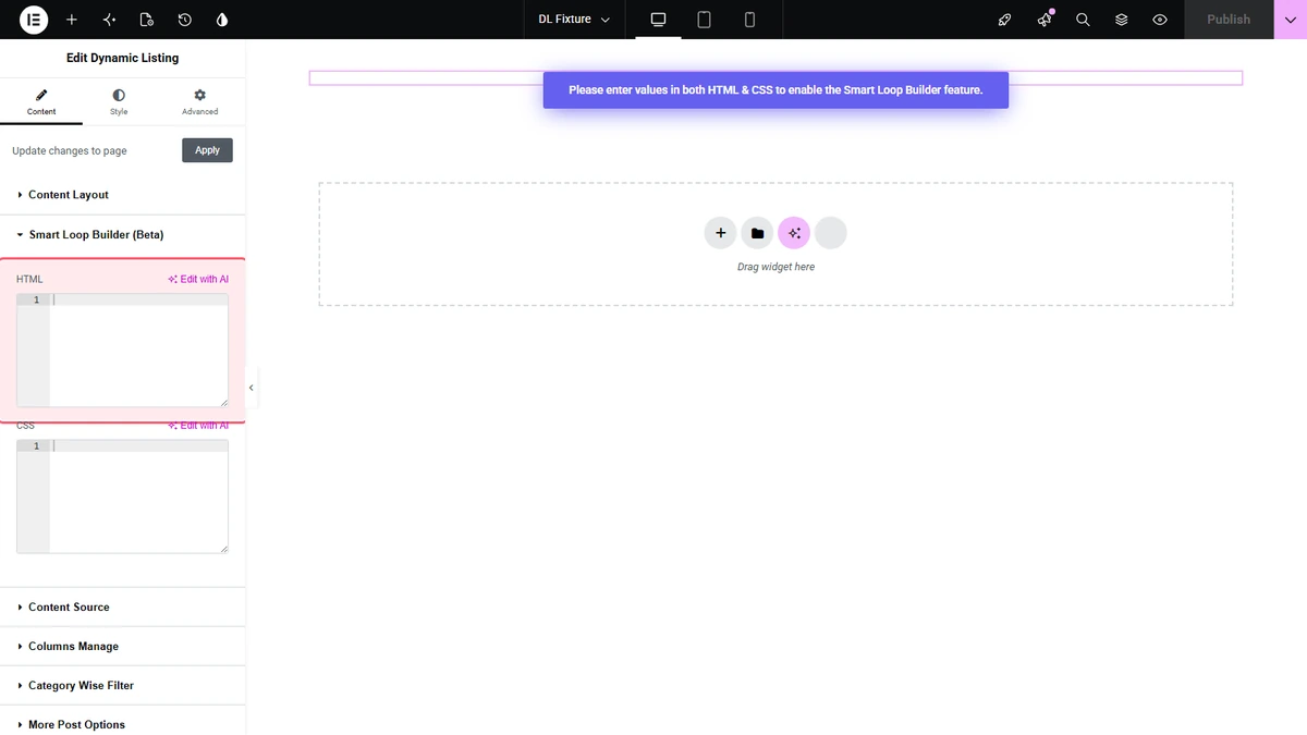 The smart loop builder html field for a product card