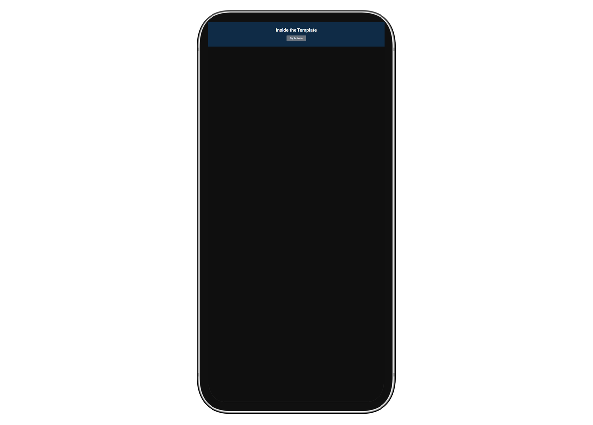 An elementor template rendered inside a phone mockup - the heading and the button are live and clickable.