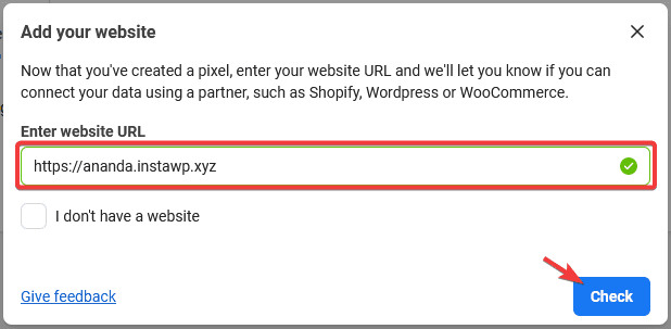 How to Track Facebook Pixel Events With Elementor? Meta events manager checking the website url for the new pixel
