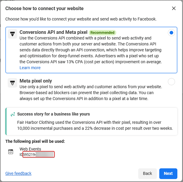 How to Track Facebook Pixel Events With Elementor? The new pixel in meta events manager, with its numeric pixel id under the name