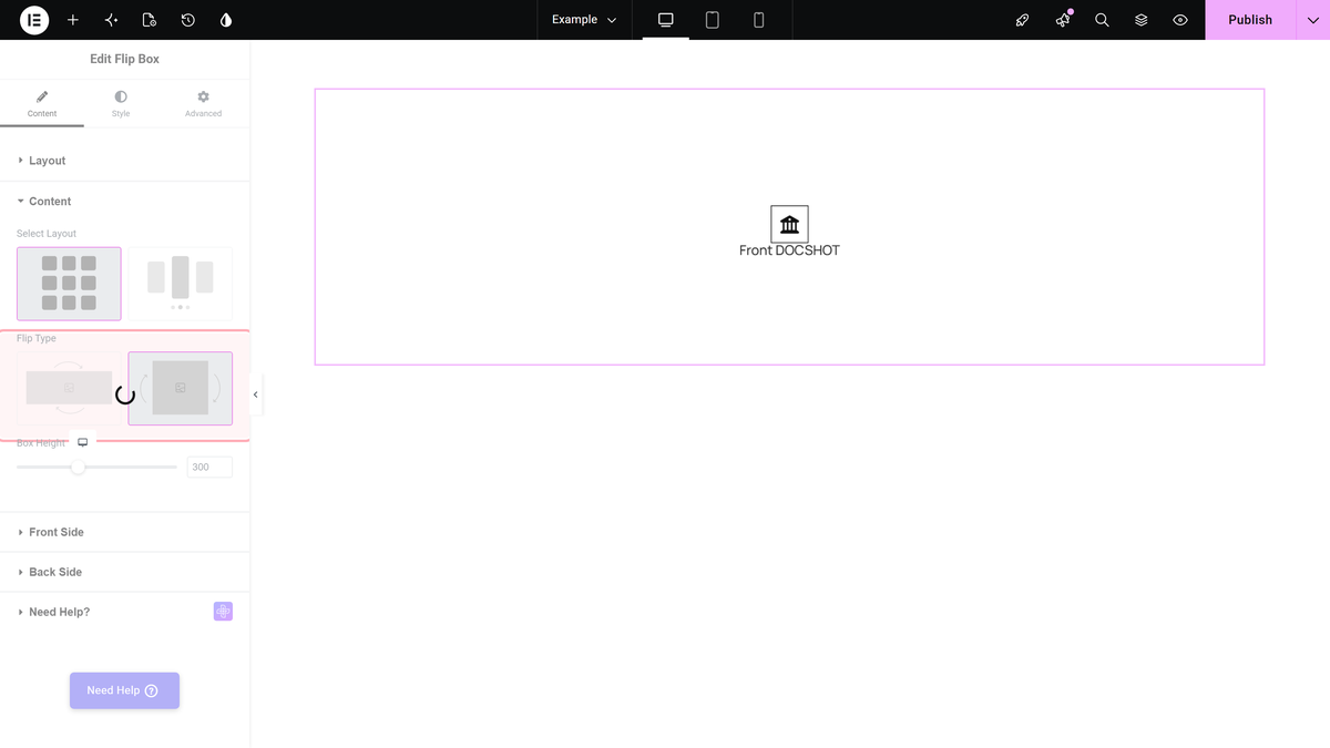 How to Add a Vertical Flip Box in Elementor? Flip type control set to vertical