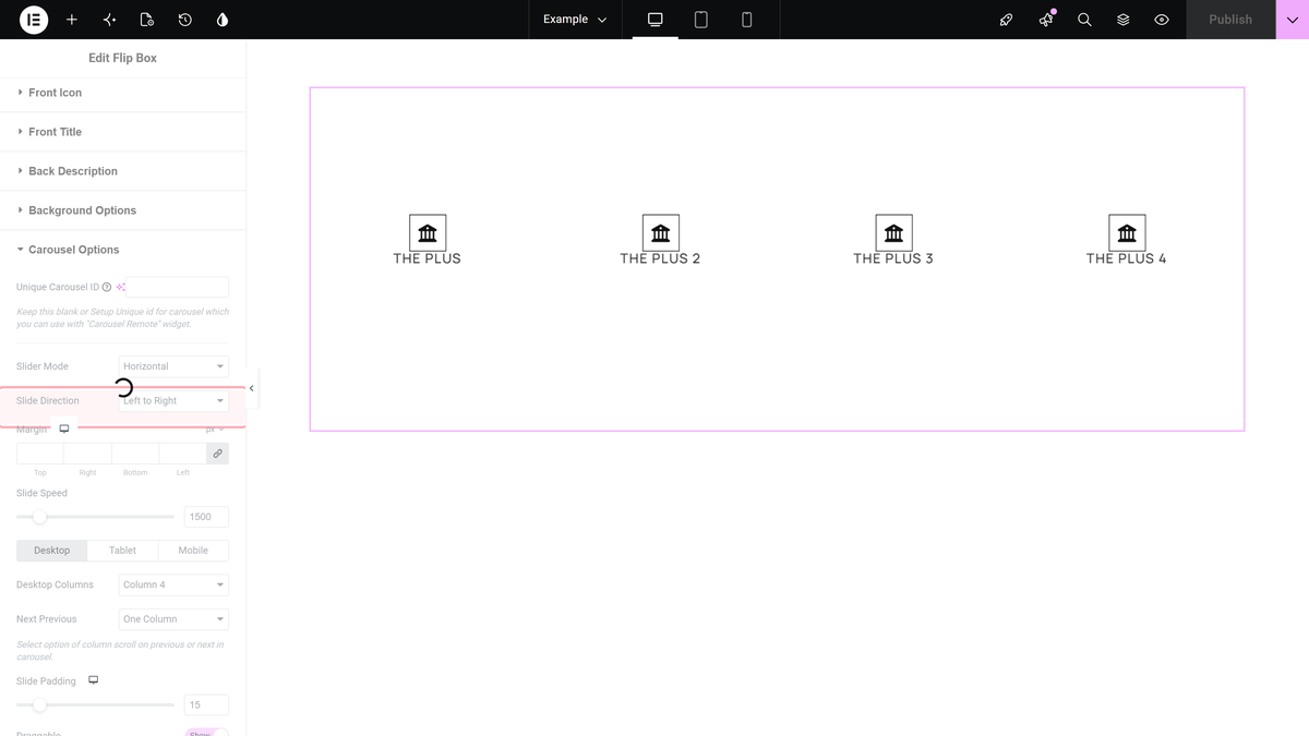 How to Create an Elementor Flip Box Carousel? Slide direction control under carousel options