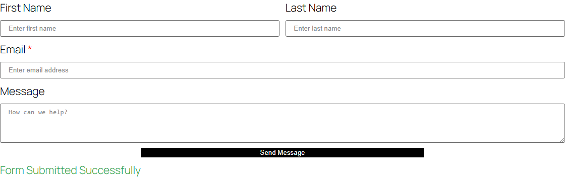 How to Create an Elementor Form for Free? A submitted contact form on the page with the success message below the button
