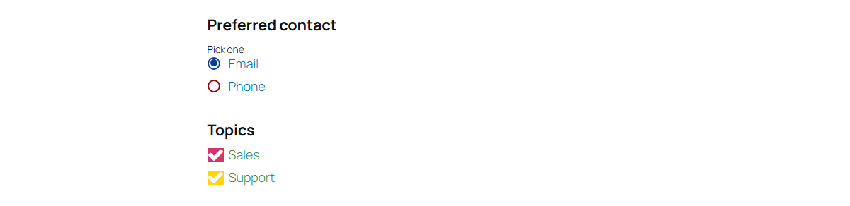 Radio buttons and checkboxes restyled with the ninja form widget, with ninja forms opinionated styles set to light