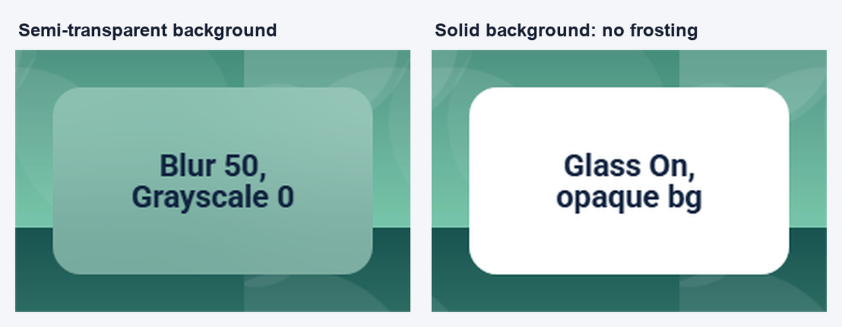 A solid element background hides the effect; a semi-transparent one shows it