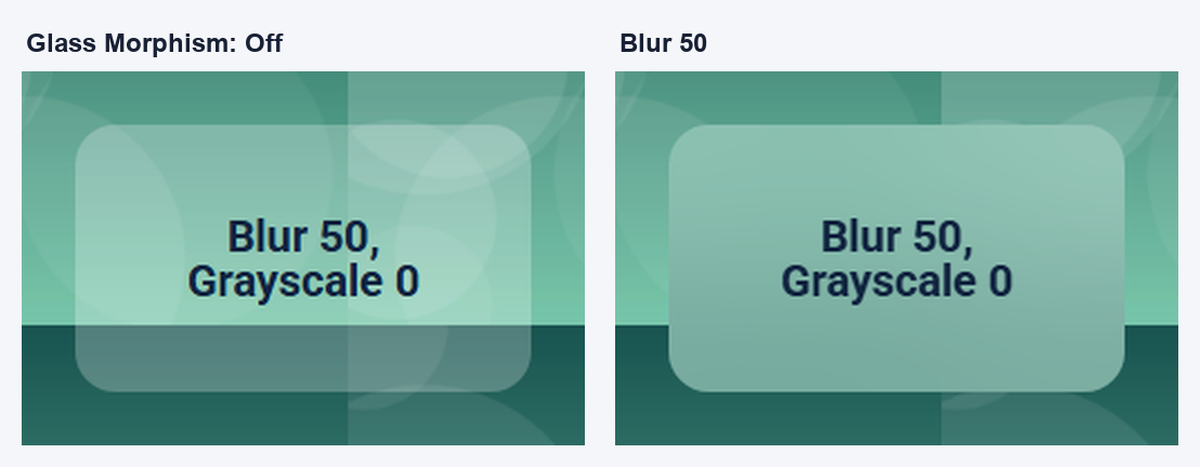 Blur 50 softens the background behind the card far more than the default