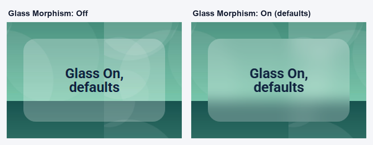 The same card with glass morphism off and on at its default blur of 10