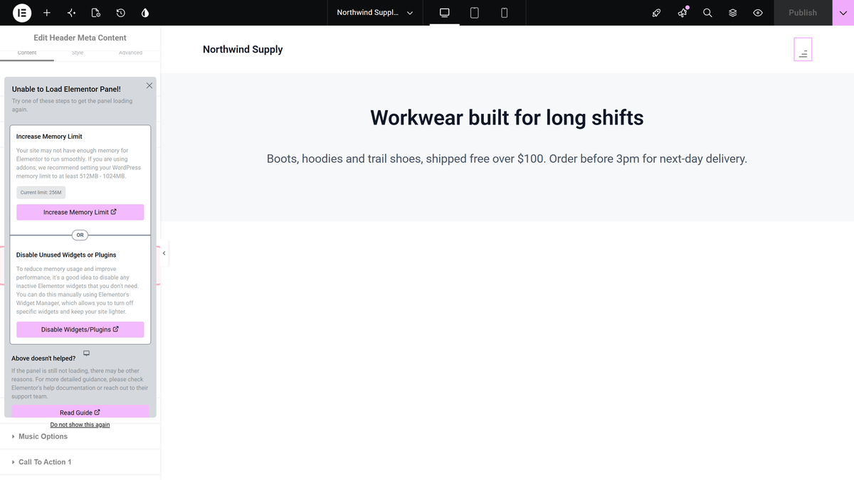 Elementor templates dropdown in the extra toggle bar section
