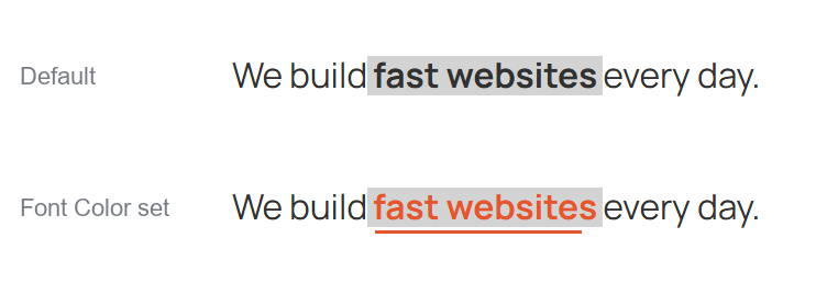 Style 4 on a published page: no underline with default settings, an orange underline once font color is set