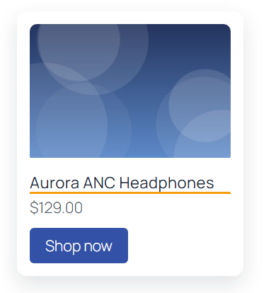 Product card with an orange underline under the title, as a logged-in administrator sees it