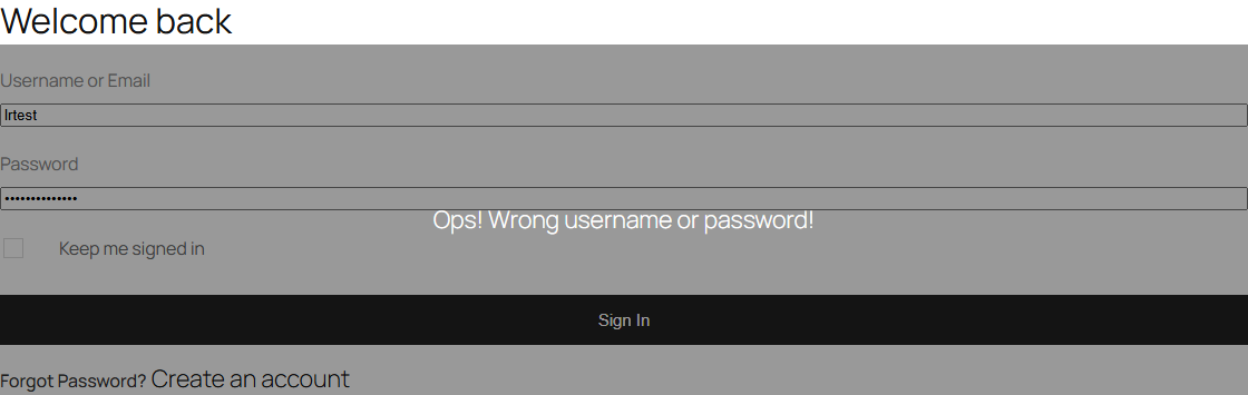 How to Create a Login & Register Form in Elementor? A login form showing the message ops! Wrong username or password!