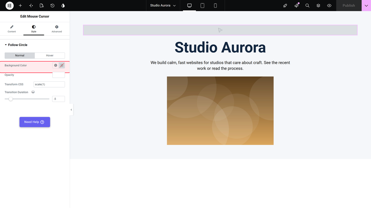 Follow circle section of the style tab with the normal tab active