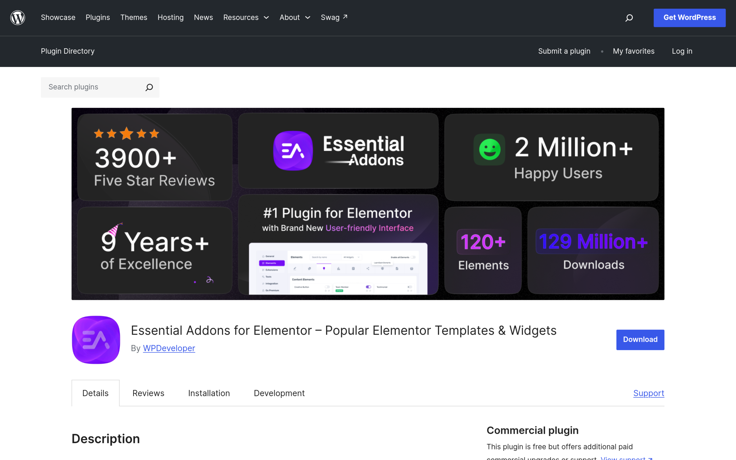 Essential Addons vs The Plus Addons for Elementor: Which Should You Actually Use in 2026? Essential addons for elementor plugin listing on wordpress. Org showing 1 million plus active installs and 98 percent rating