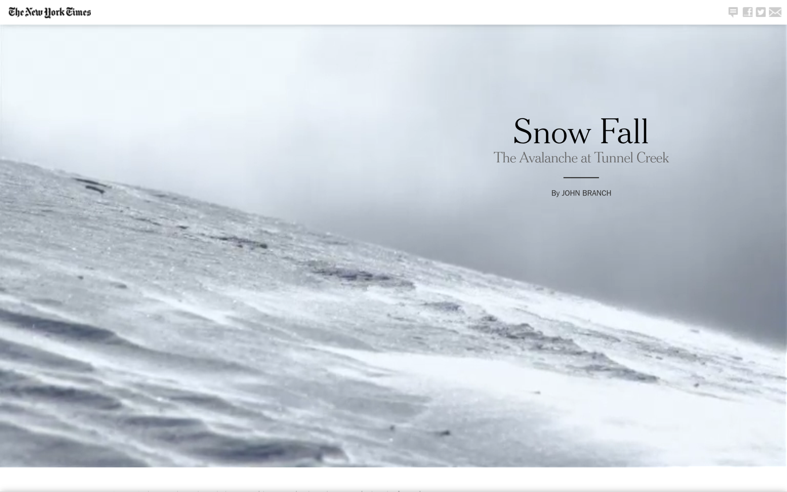 New york times snow fall interactive story, the canonical origin of scrollytelling