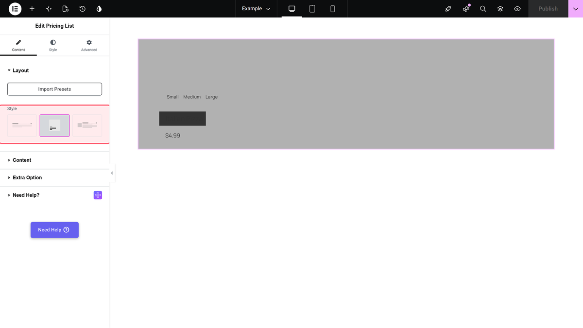 How to Add a Flip Box Style Pricing List in Elementor? Style control set to simple