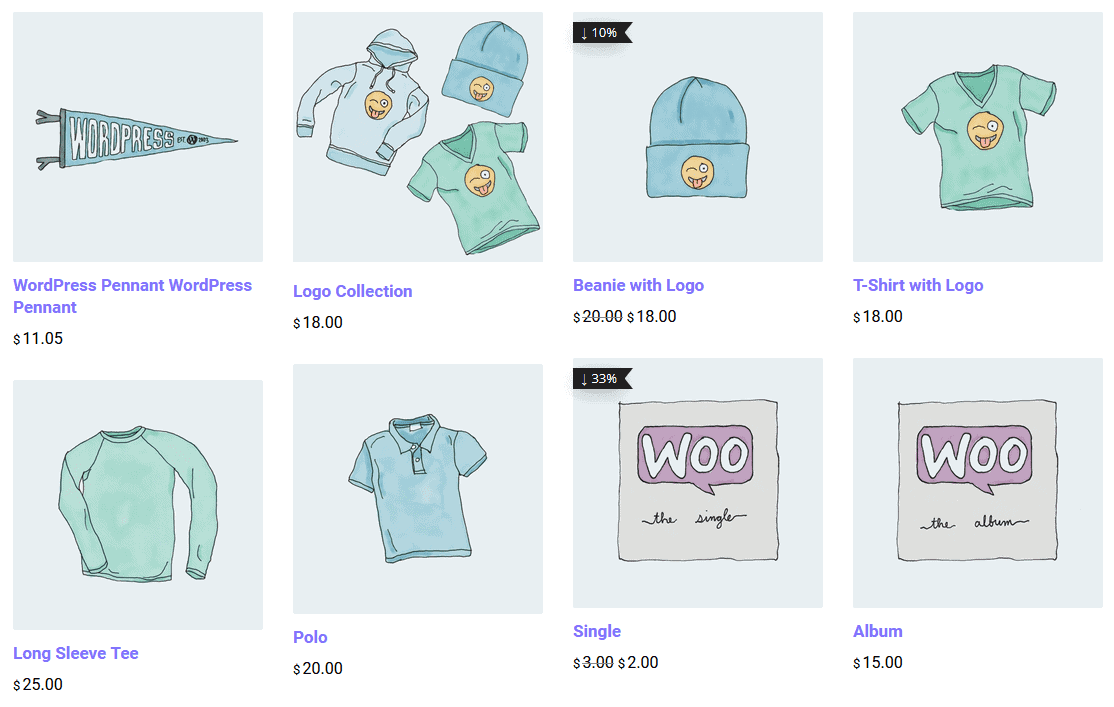 Woocommerce products shown in a masonry layout