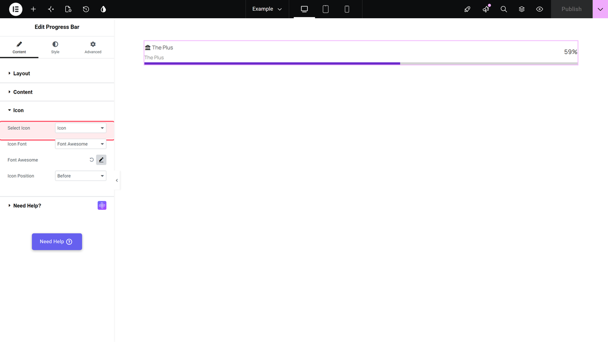 How to Add Progress Bar in Elementor WordPress? Select icon control with its four options
