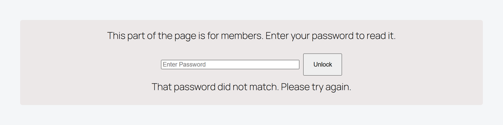 Protected Content Widget: Settings Overview The same gate with the error message shown under the password form