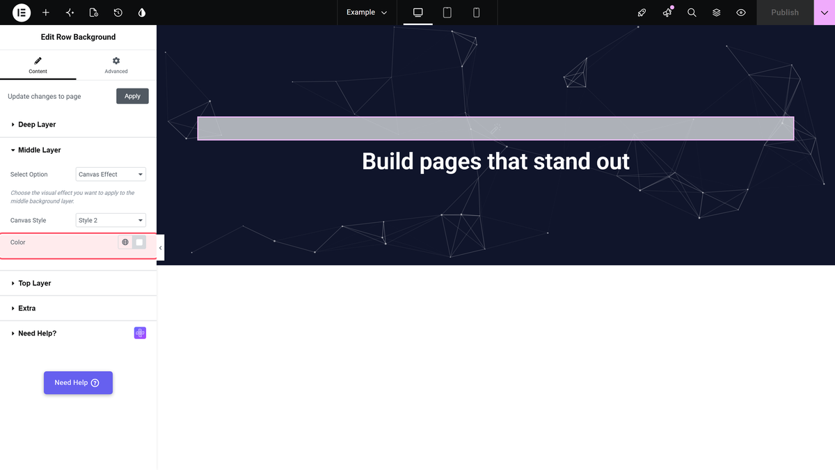 How to Add an Elementor Particle Background? The color setting of canvas style 2
