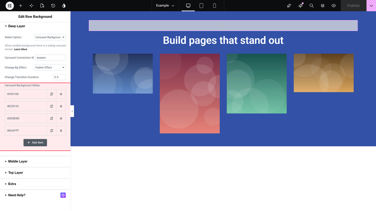 How to Change Carousel Background On Slide Change in Elementor? The carousel background slides list with four background colours