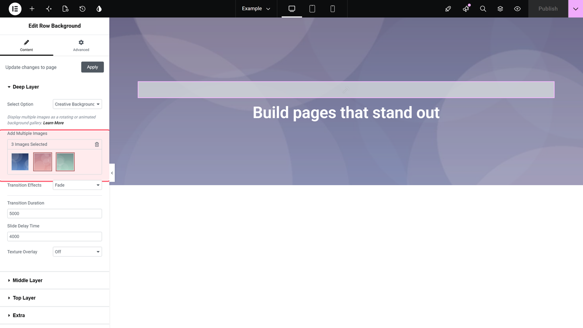 How to Create an Elementor Background Slideshow? The add multiple images gallery of a creative background gallery deep layer