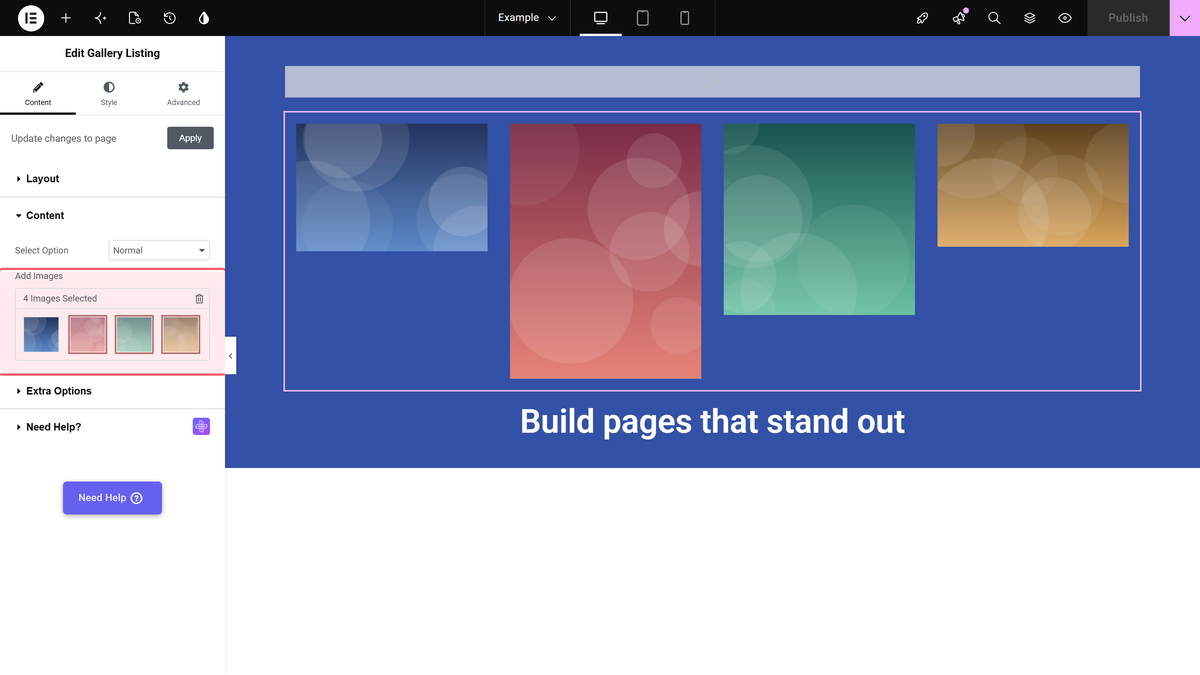 How to Change Carousel Background On Slide Change in Elementor? The add images gallery in the content section of the gallery listing widget