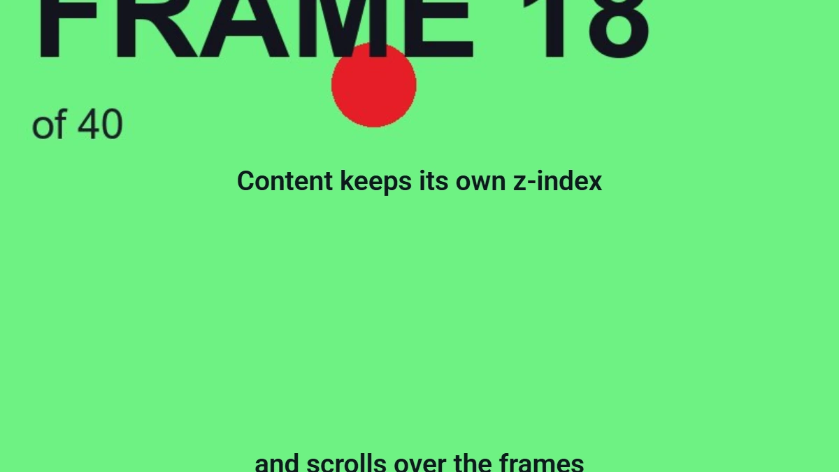 A page whose own headings scroll over frame 18 of a 40-frame body sequence