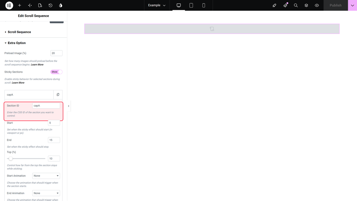 The extra option section with sticky sections on and one row open