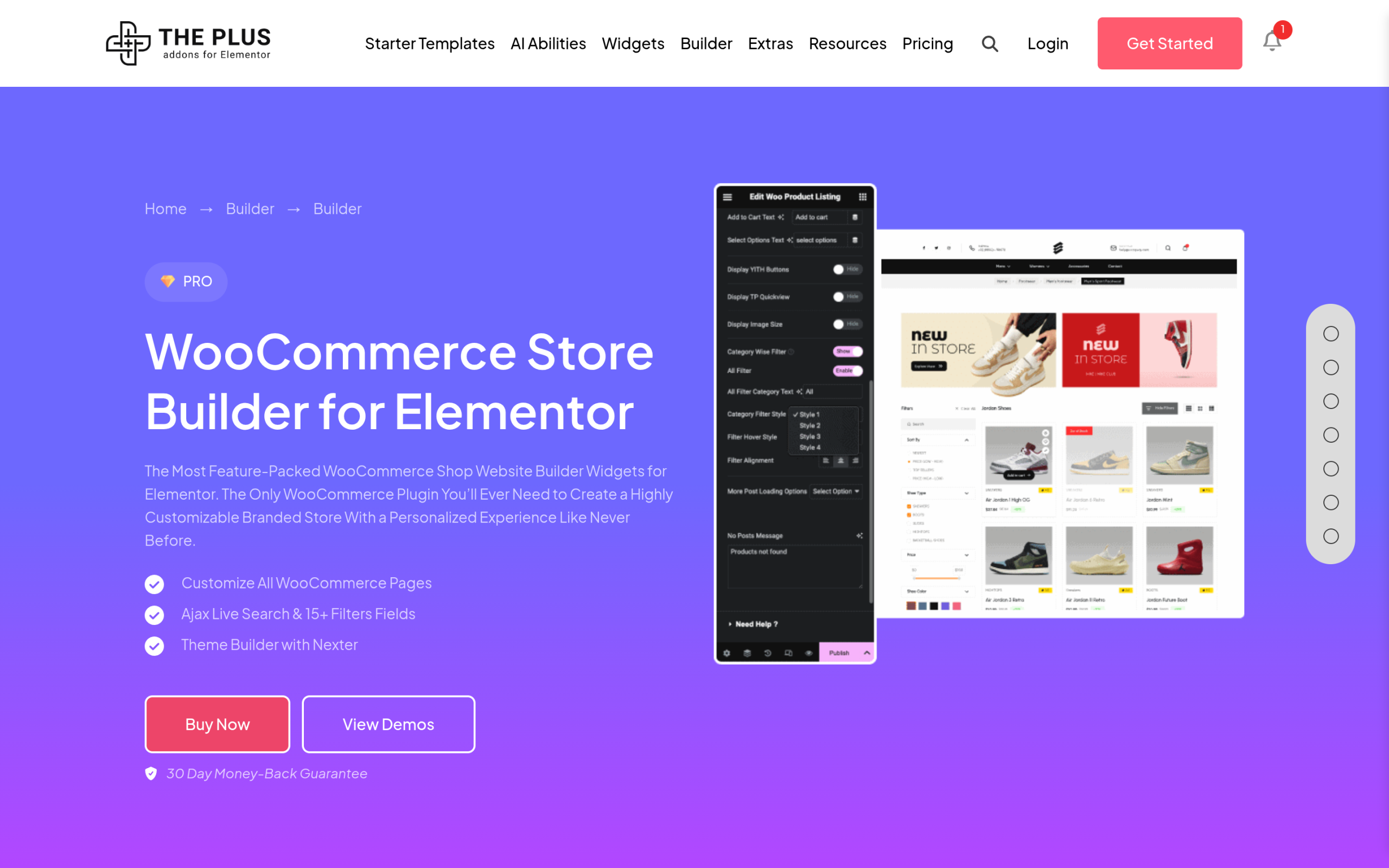How to Build a WooCommerce Product Page with The Plus Addons' Store Builder The plus addons for elementor woocommerce store builder feature page showing product listing and single product widgets