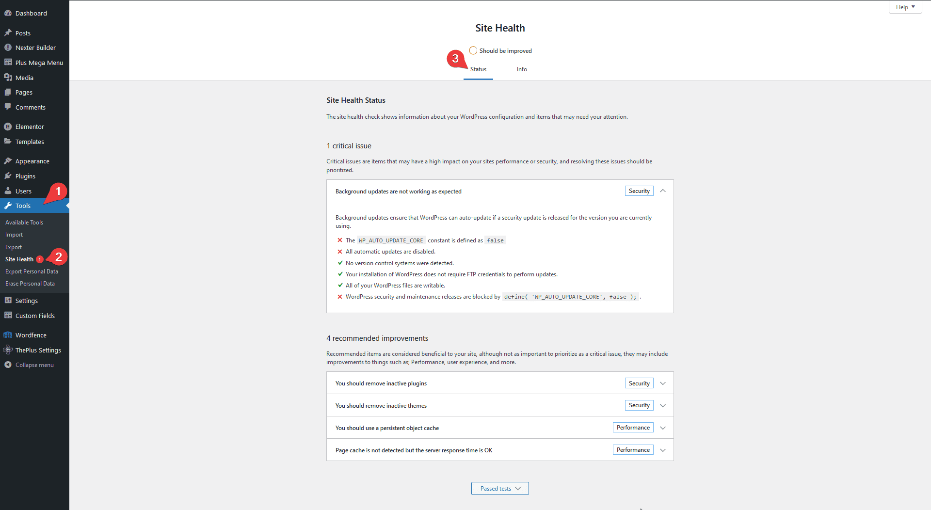 Site health status