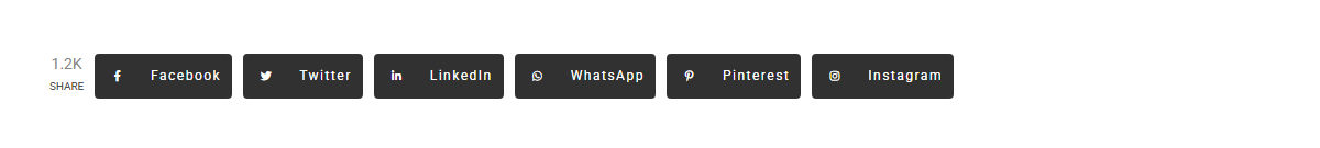 Six share buttons in the horizontal layout with icon text and the total share counter showing 1. 2k share.