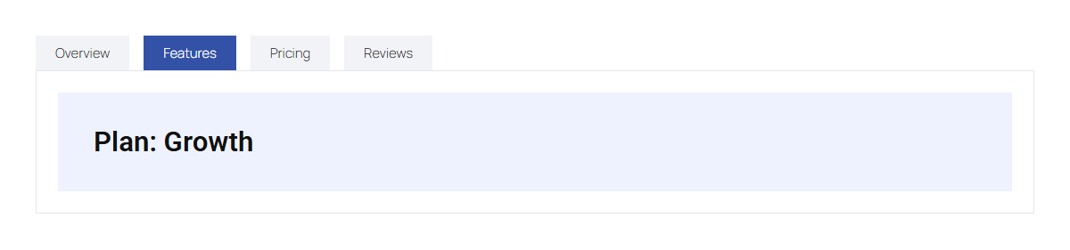 Tabs on the front end with a template shown inside the active tab