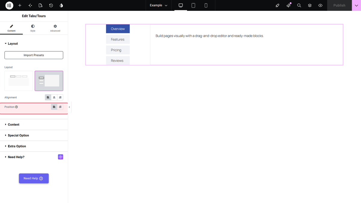 How To Add Tabs In Elementor: Vertical, Autoplay, Anchor Links, And Mobile Accordion Choosing the vertical layout for the tabs/tours widget in elementor