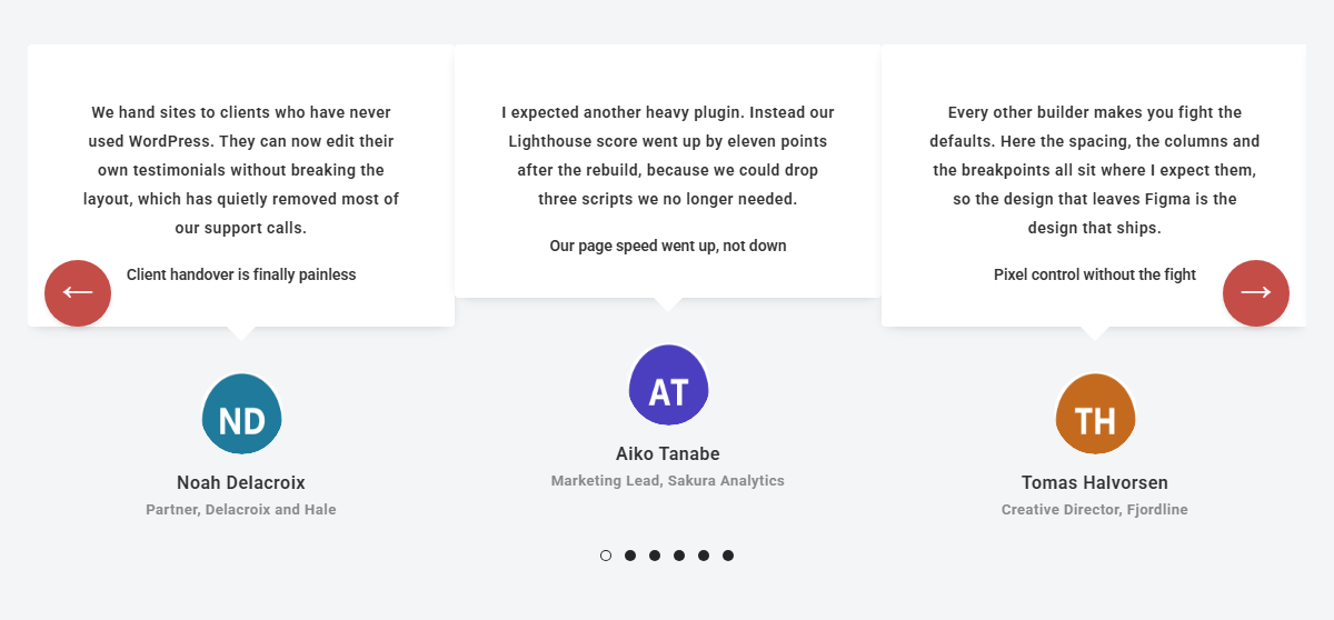 Finished elementor testimonial carousel on the front end