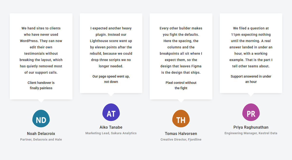 Elementor testimonial grid layout on the front end