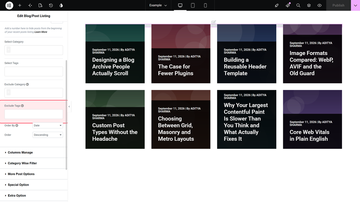 How to Exclude Blog Post based on Category and Tags? The exclude tags field in content > content source