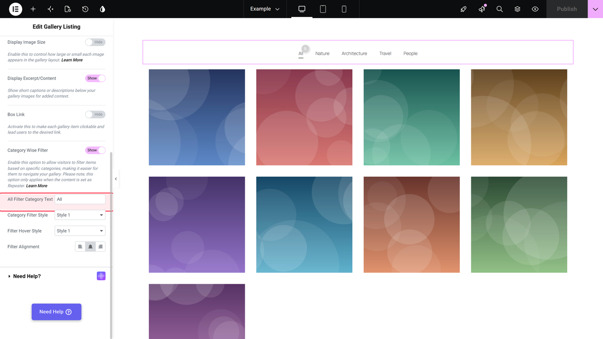 How to Create a Filterable Image Gallery in Elementor? (Category Wise Filter) The all filter category text field in content > extra options