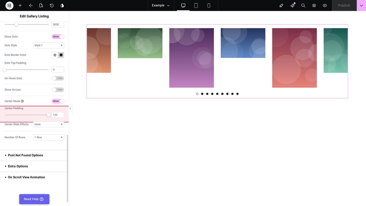 The center padding slider under style > carousel options