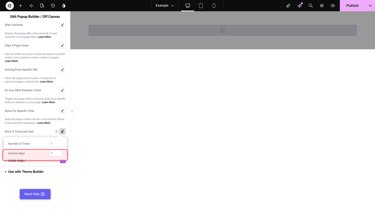 The inactive days field inside show x times per user