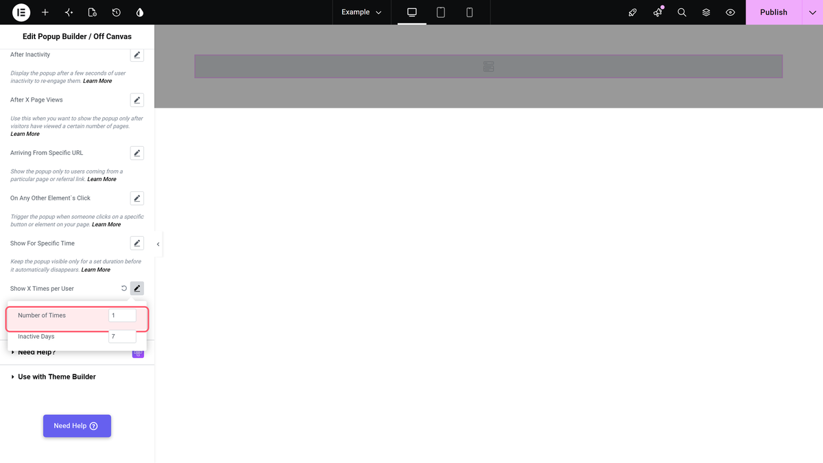 The number of times field inside show x times per user