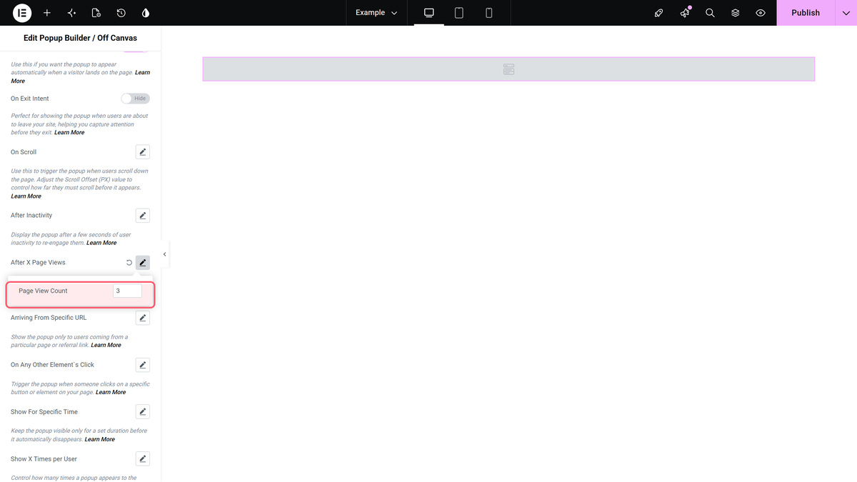 How to trigger a Popup after a Certain Number of Page Views in Elementor? The page view count field inside after x page views