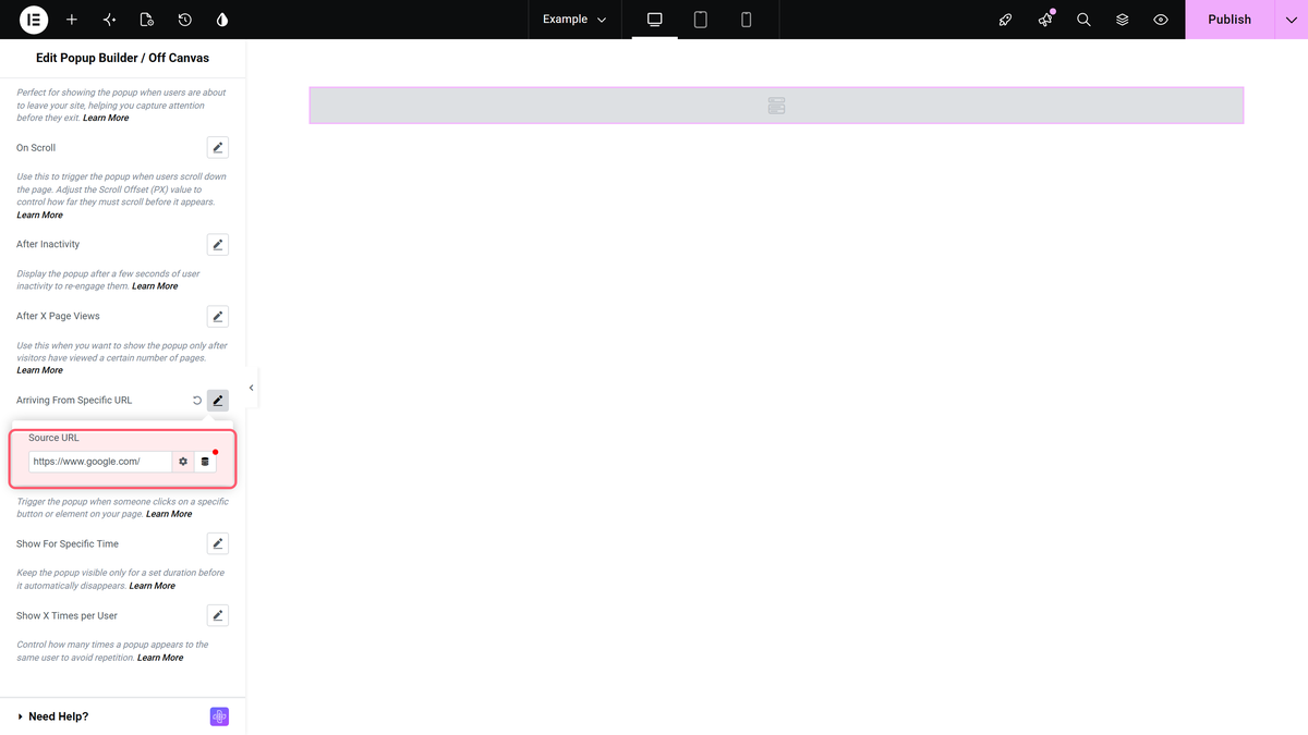 The source url field inside arriving from specific url