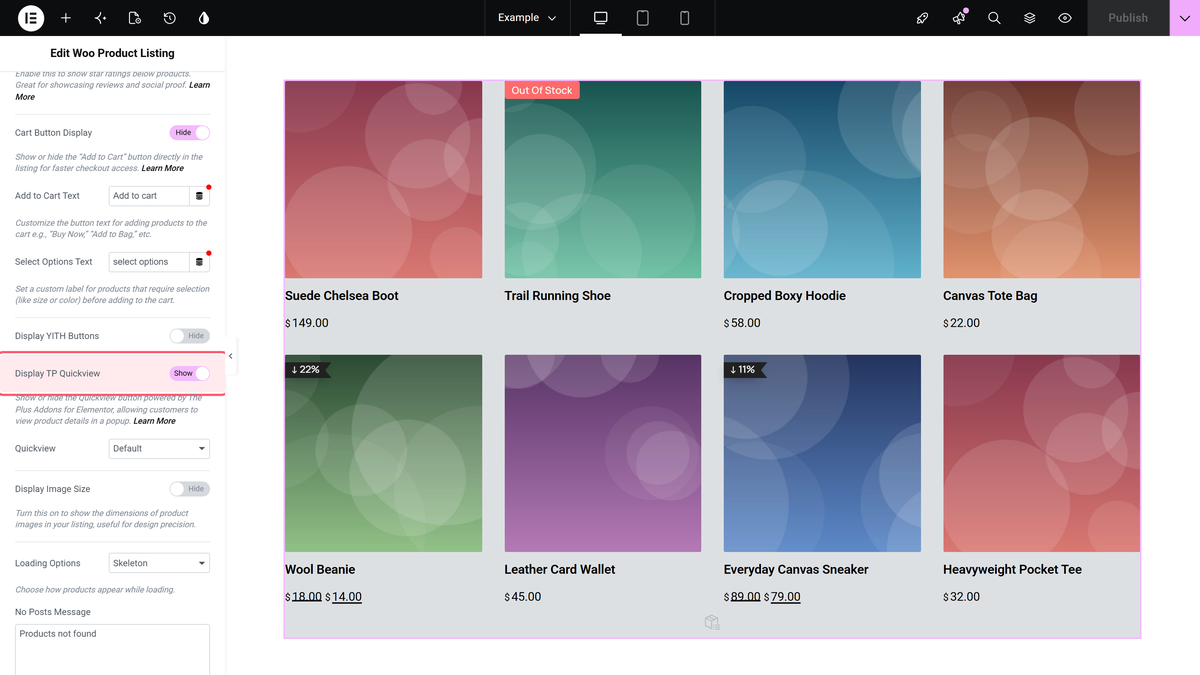 How to Add Quick View Button on WooCommerce Products in Elementor? The display tp quickview switch in content > extra options
